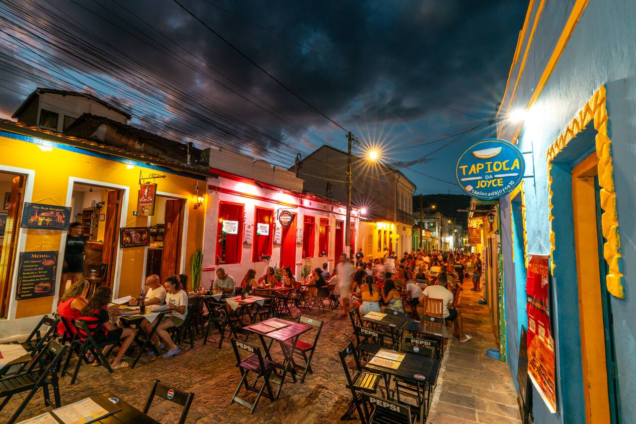 Crowded street of Lencois at night