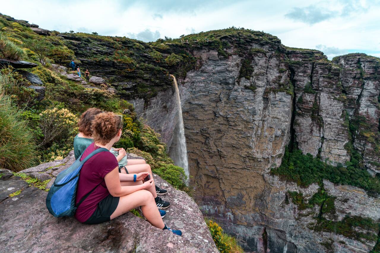 My friends at another viewpoint at Cachoeira da Fumaça