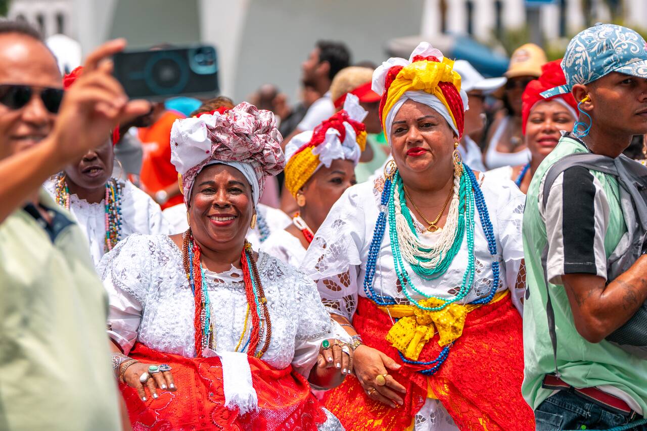 Locals dressed in white at Bonfim Festival