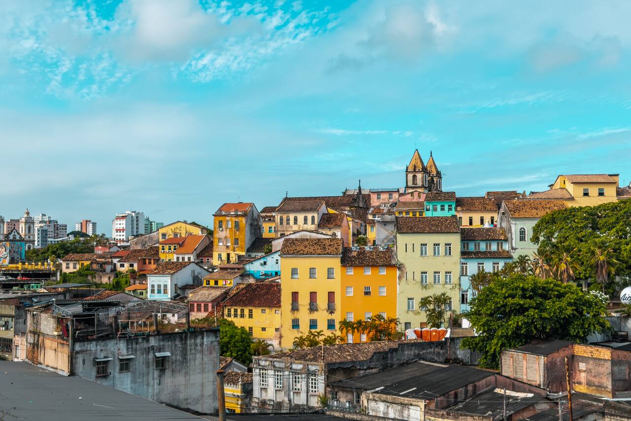 The colorful buildings of Old Town Salvador seen from above