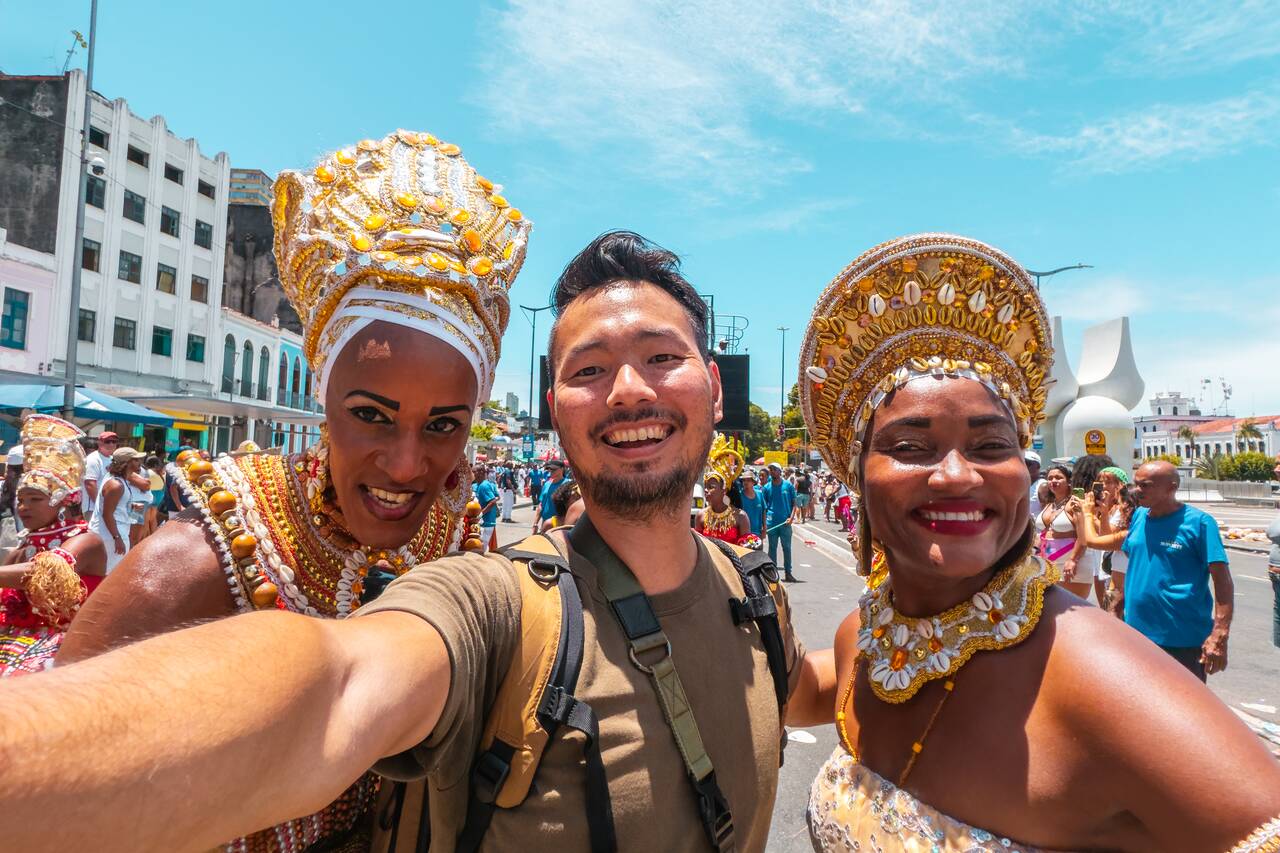 Me taking photos with the performers at Bonfim Festival