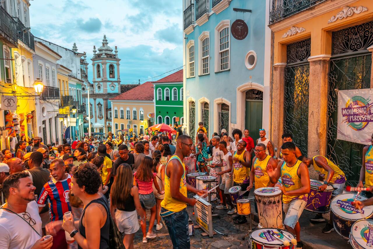 A band playing drums at Pelourinho