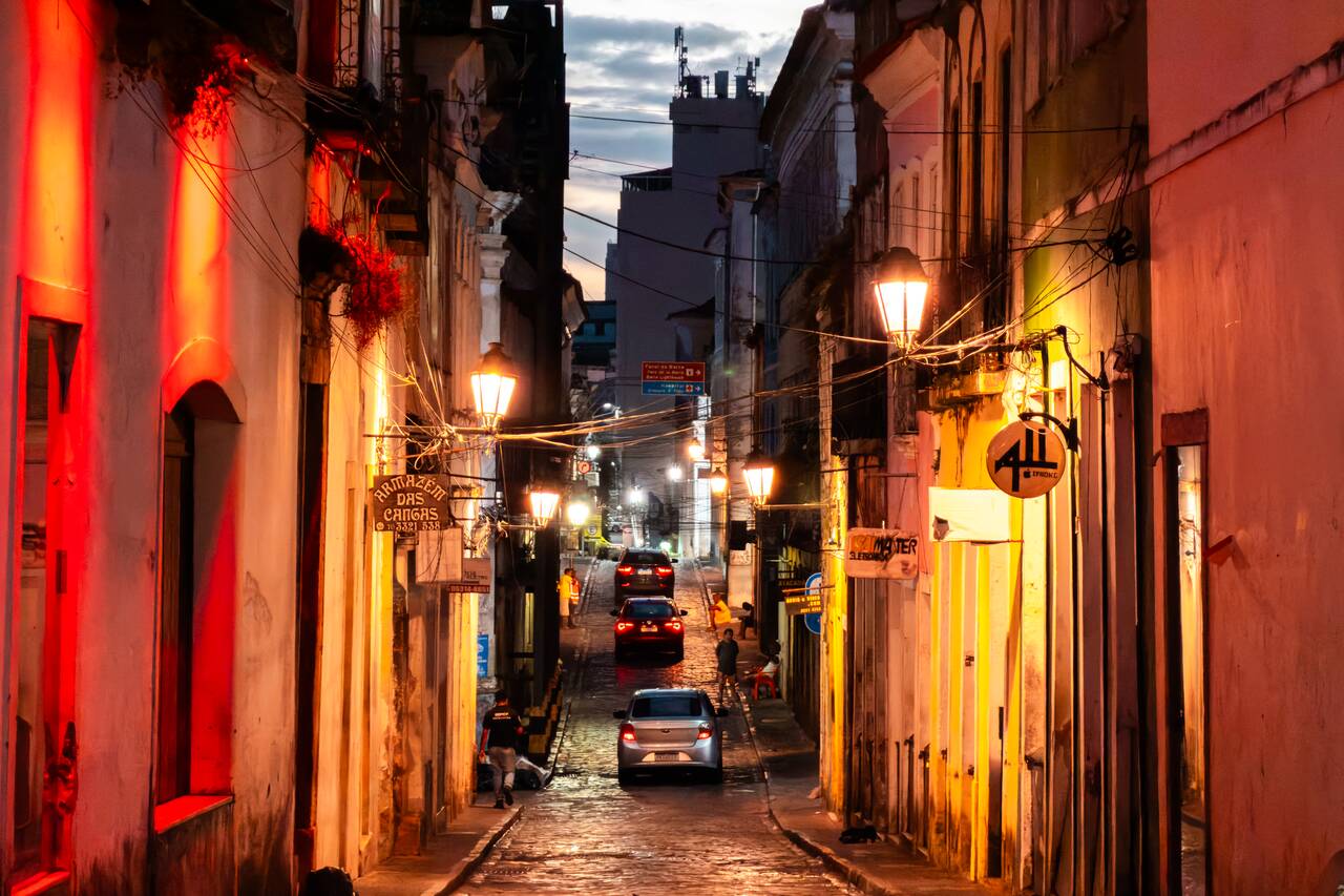 Salvador street at night