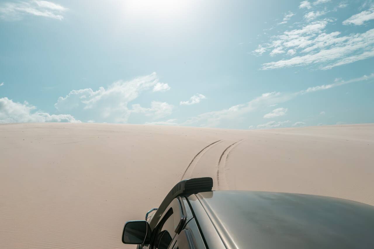 Sand dune view from a 4x4 in Lencois Maranhenses