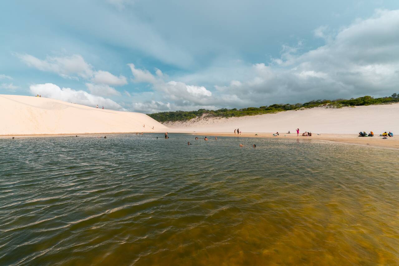 People hanging out at a lagoon near Lagoa Bonita