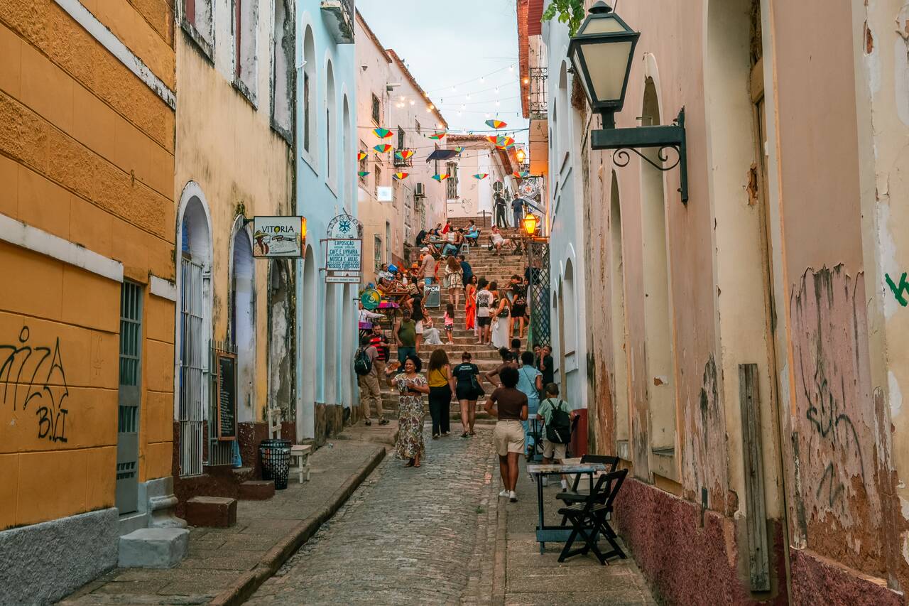 Crowded stairs at Sao Luis old town