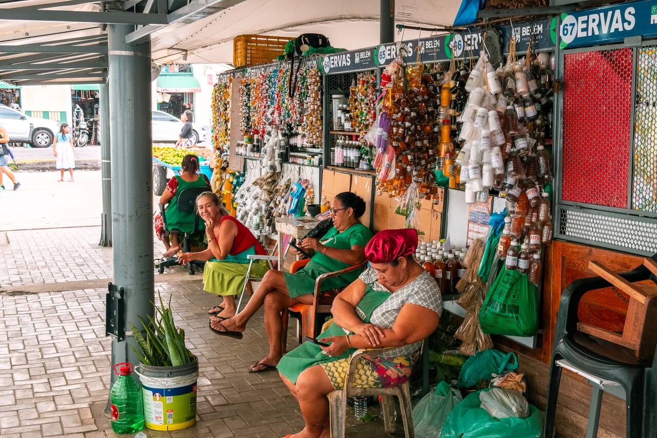 Locals selling herbs at Ver-o-Peso Market