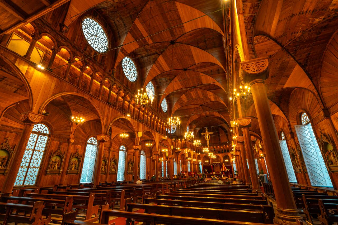 The wooden interior of Saint Peter and Paul Basilica of Paramaribo