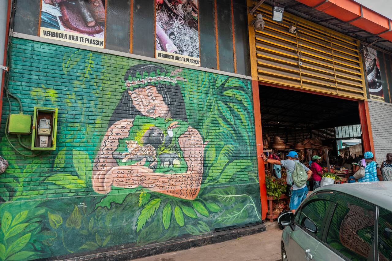 The murals at Marron Market in Paramaribo