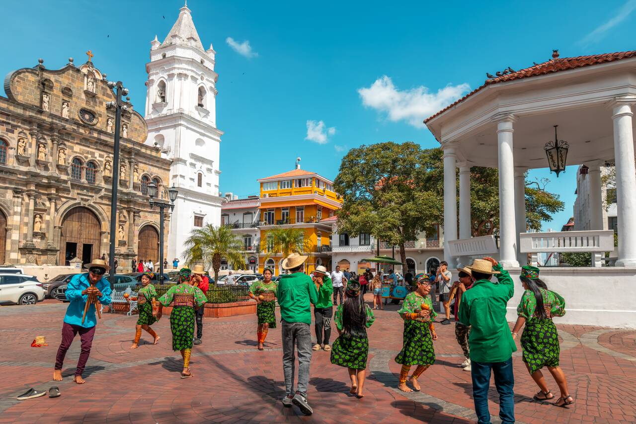 An Indigenous people performing traditional dance at Independence Square