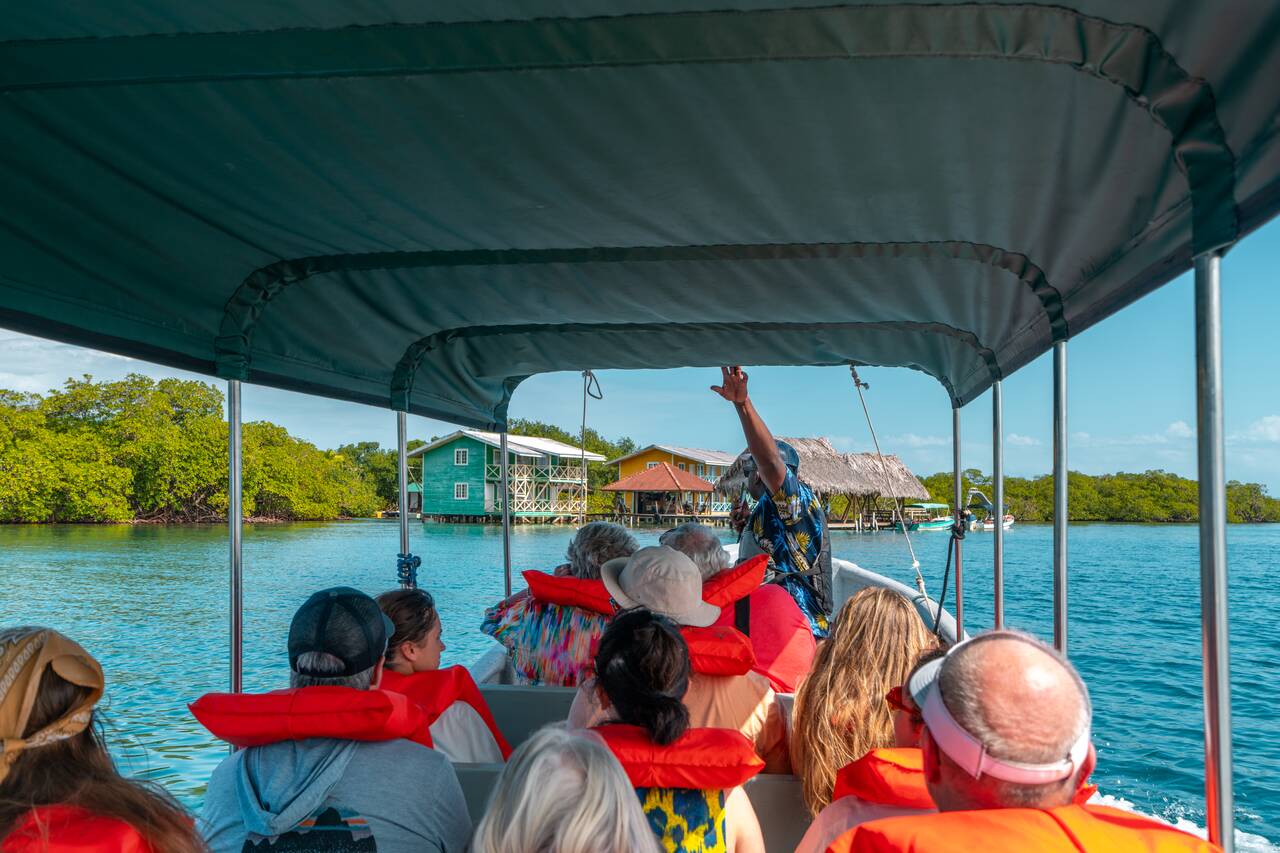Inside the speed boat organized tour at Zapatilla Island