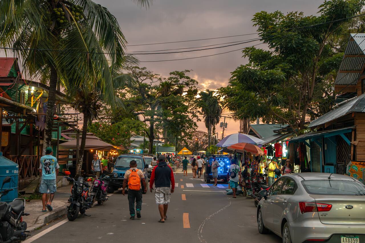Bocas Town street at sunset