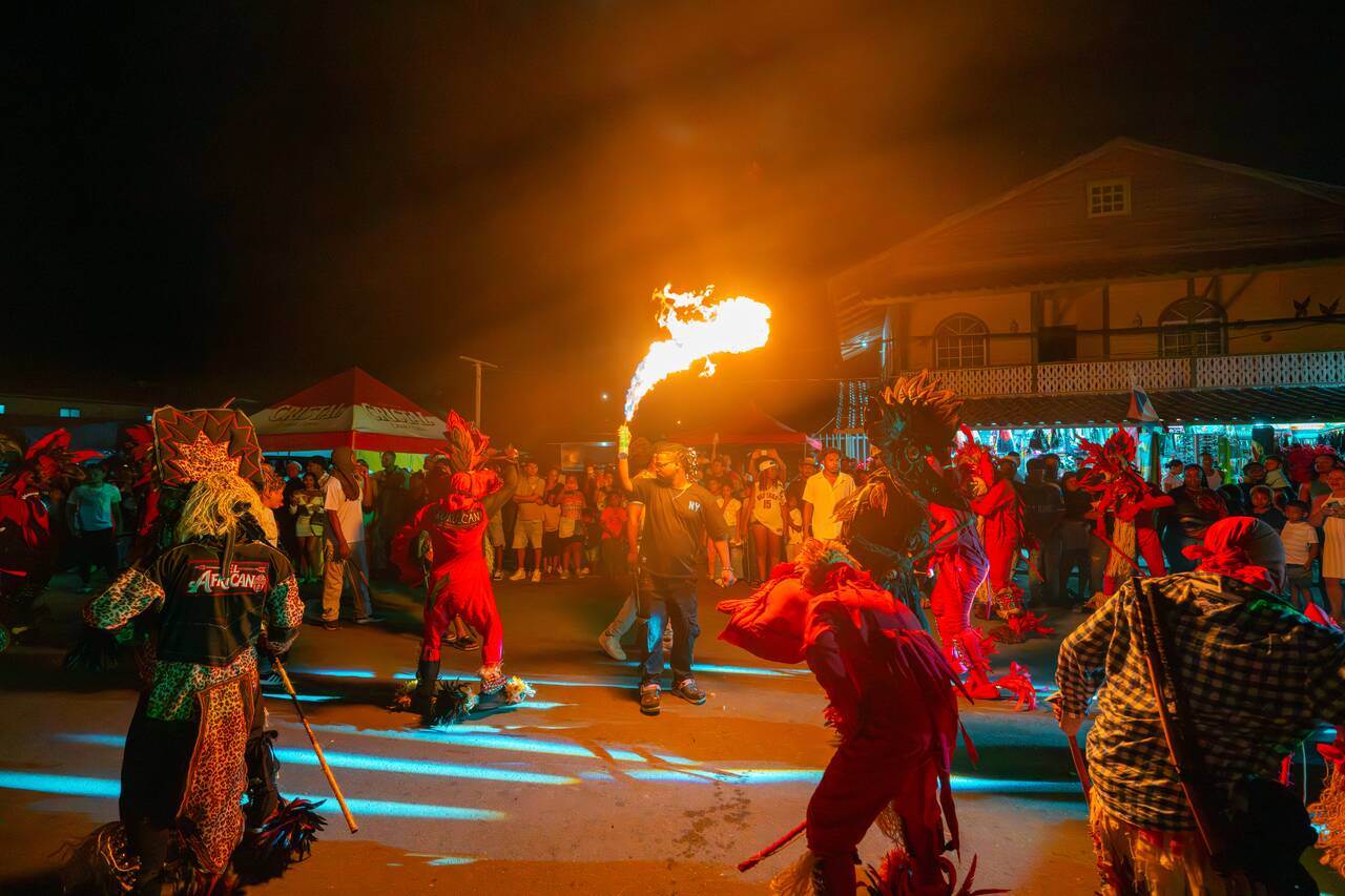 Bocas carnival event with people in masks and fire
