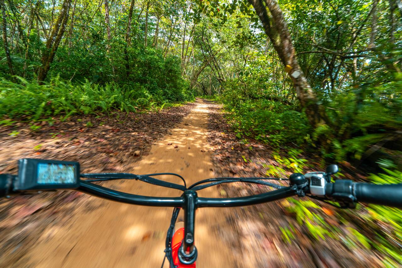 Me biking along the road to Playa La Piscina