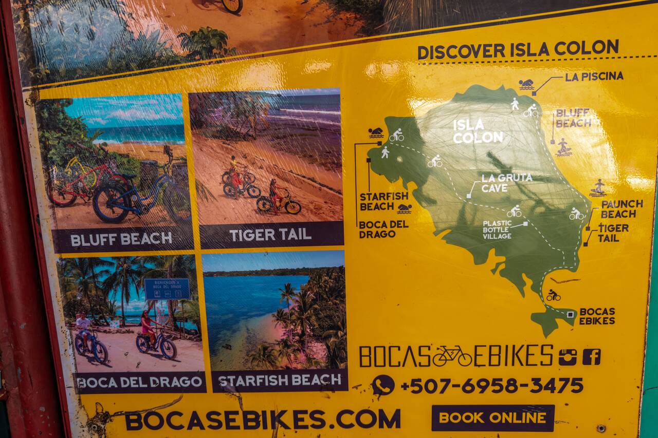 Map of bike routes you can do in Isla Colon
