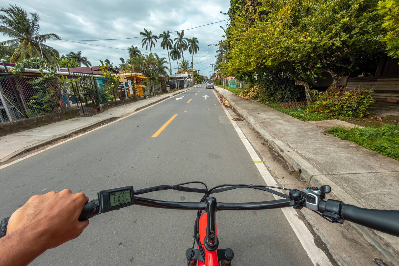 Me biking on the street of Bocas Town