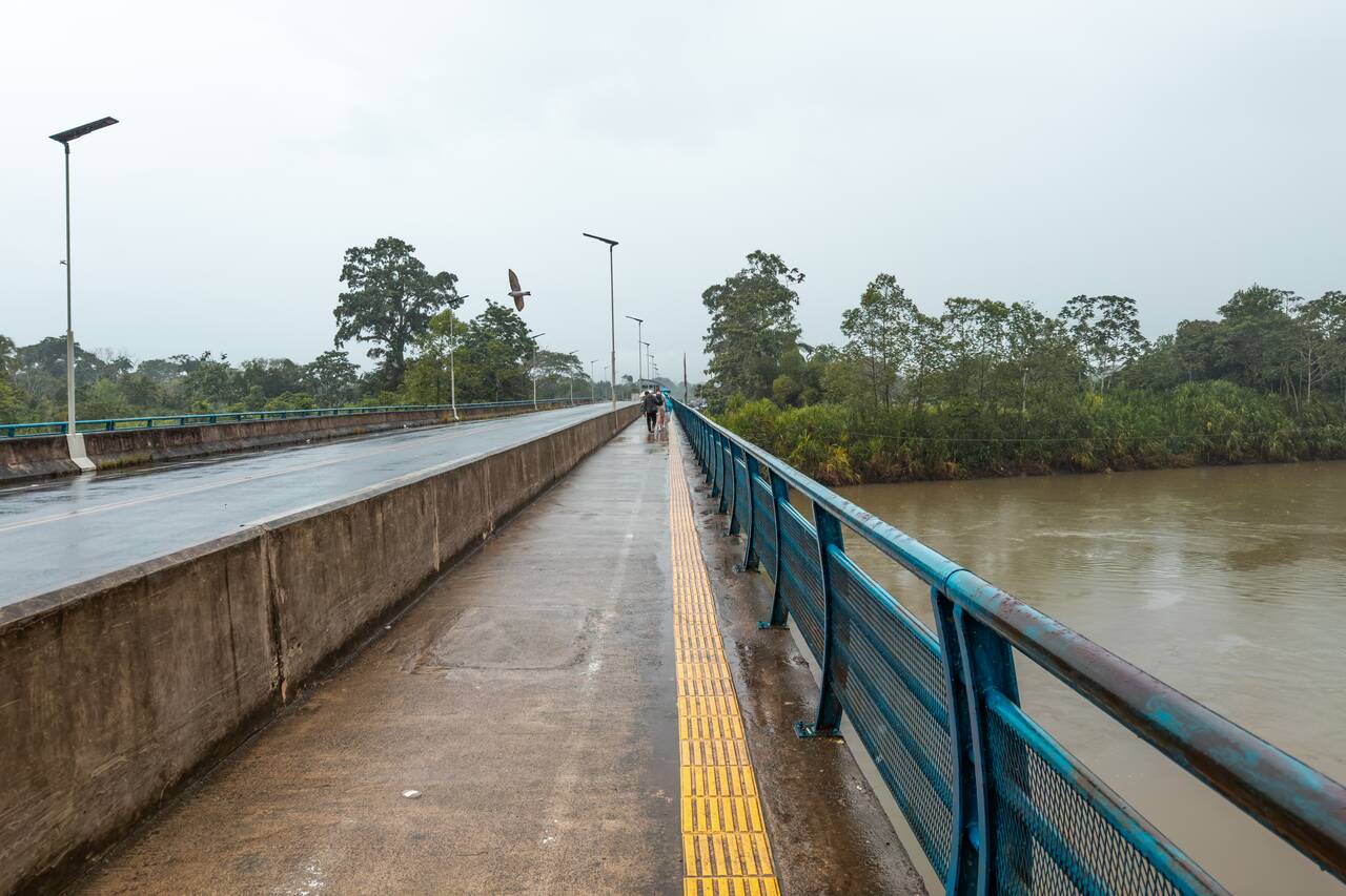 Me walking across the bridge from Panama to Costa Rica