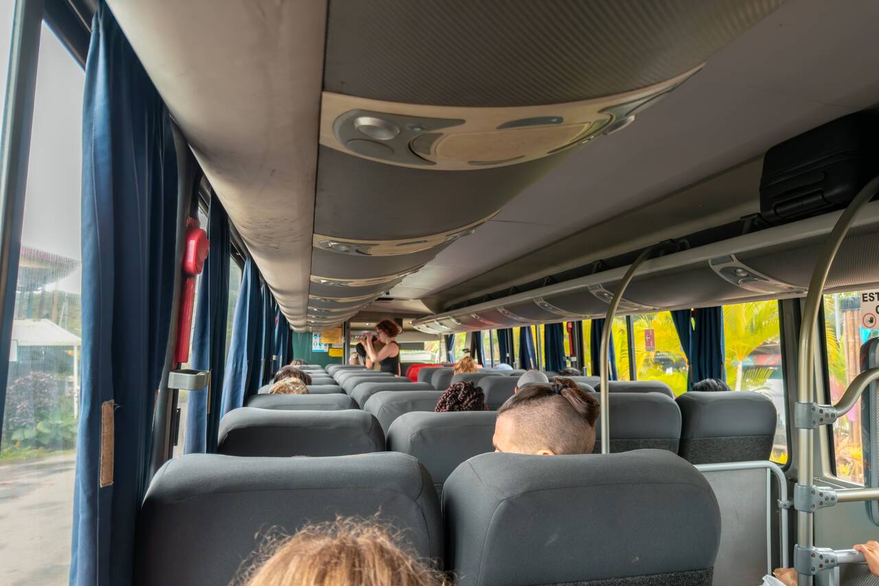 The inside of a bus from Puerto Viejo to San Jose