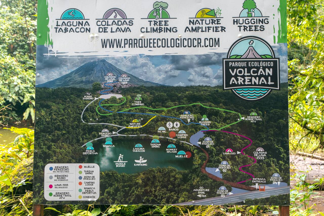 The map of the hiking trail at Arenal Volcano National Park