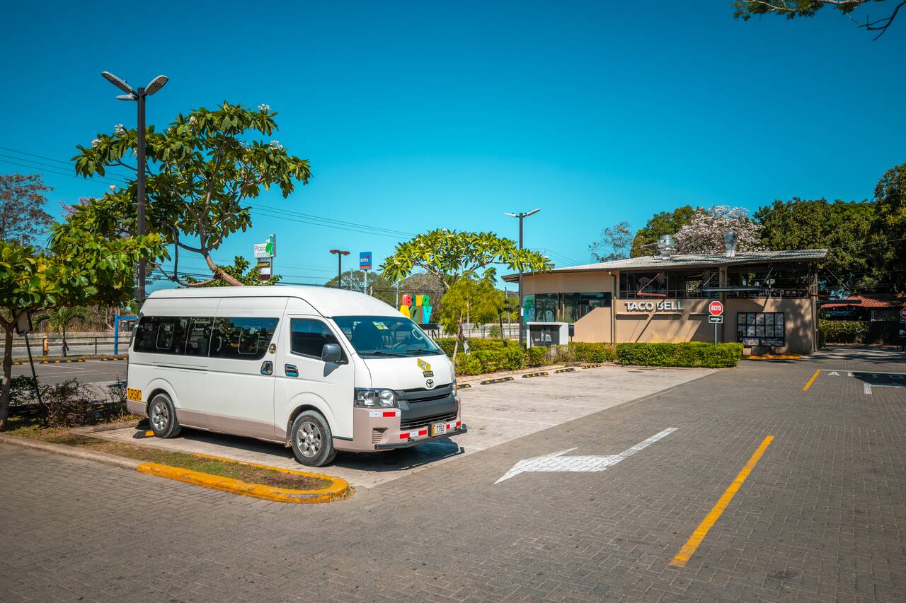 A shuttle bus parked near Liberia