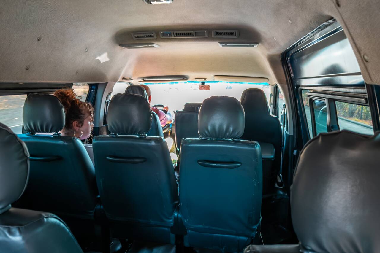 Me inside a minivan crossing between Costa Rica and Nicaragua