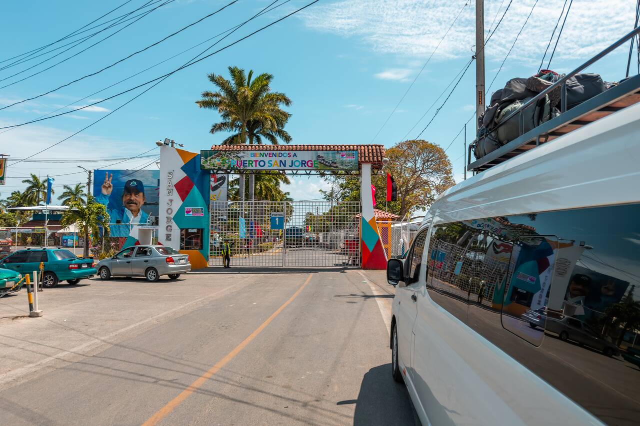 A private shuttle parked in front of San Jorge Pier to Ometepe