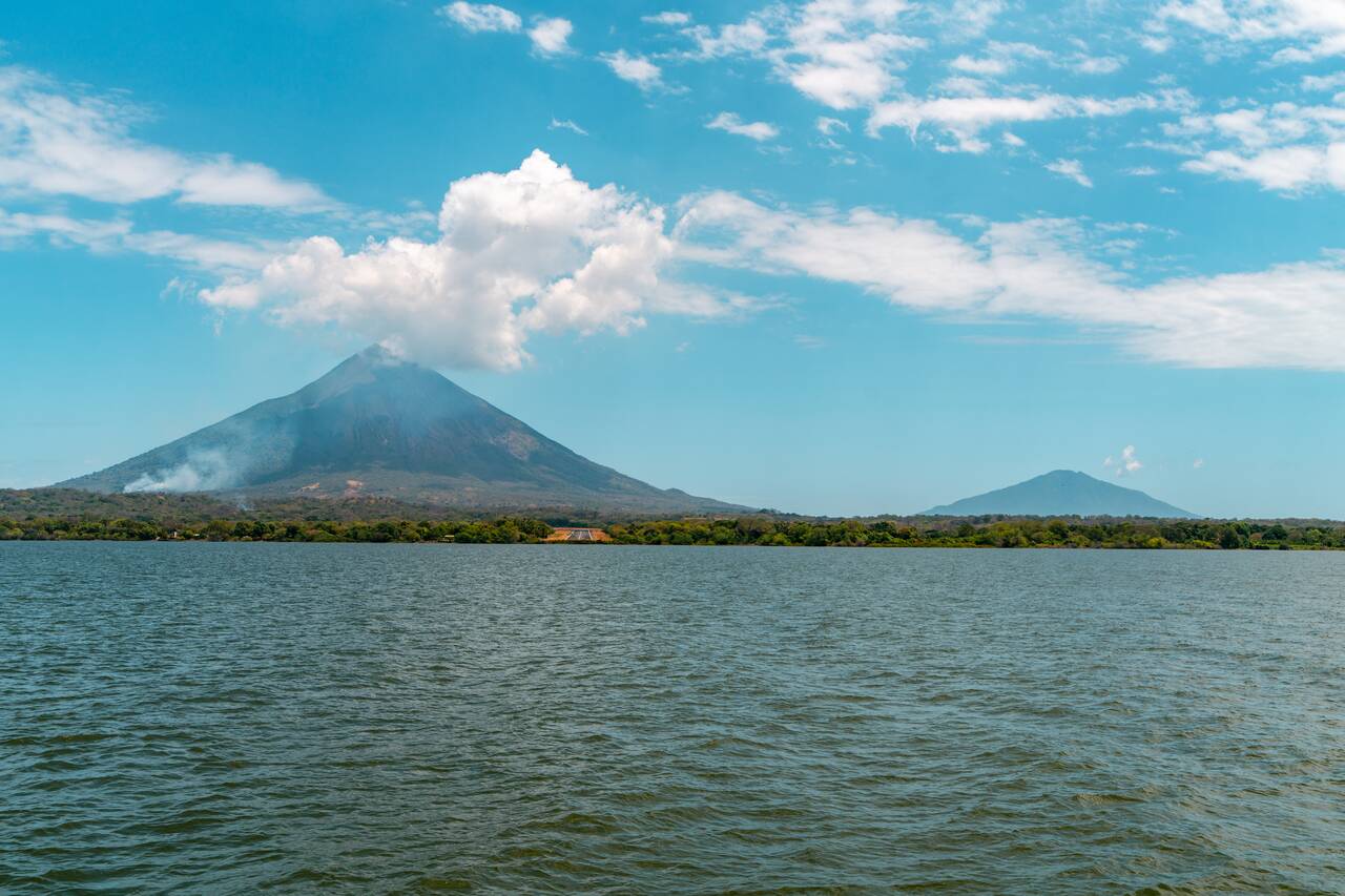 Concepción Volcano and Maderas Volcano seen from the lake