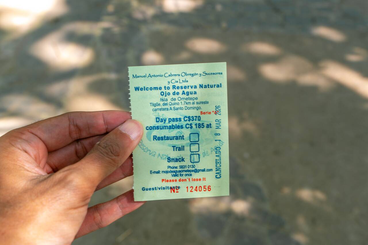 Me holding a ticket to Ojo de Agua