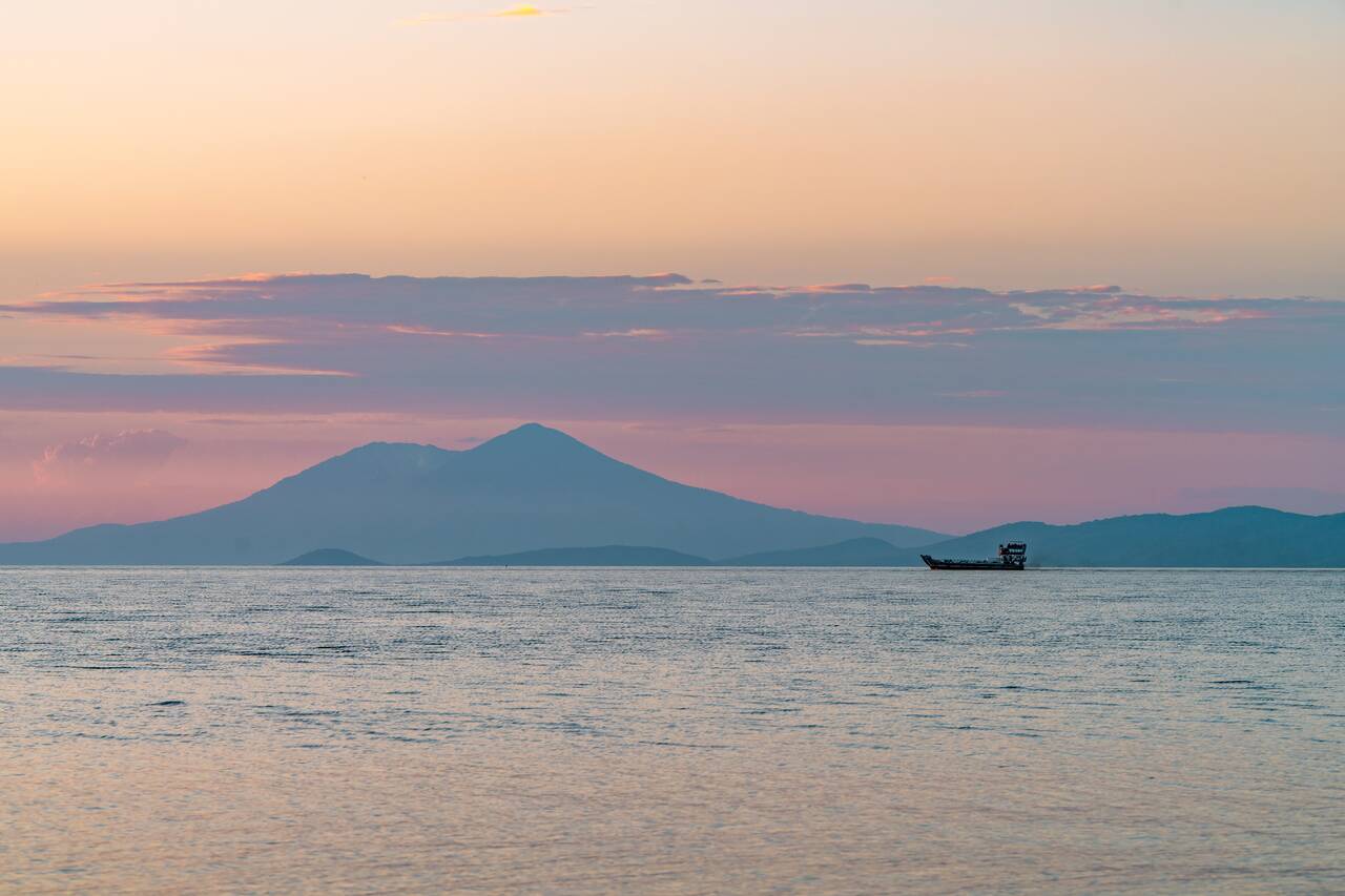 A boat at Ometepe at sunset