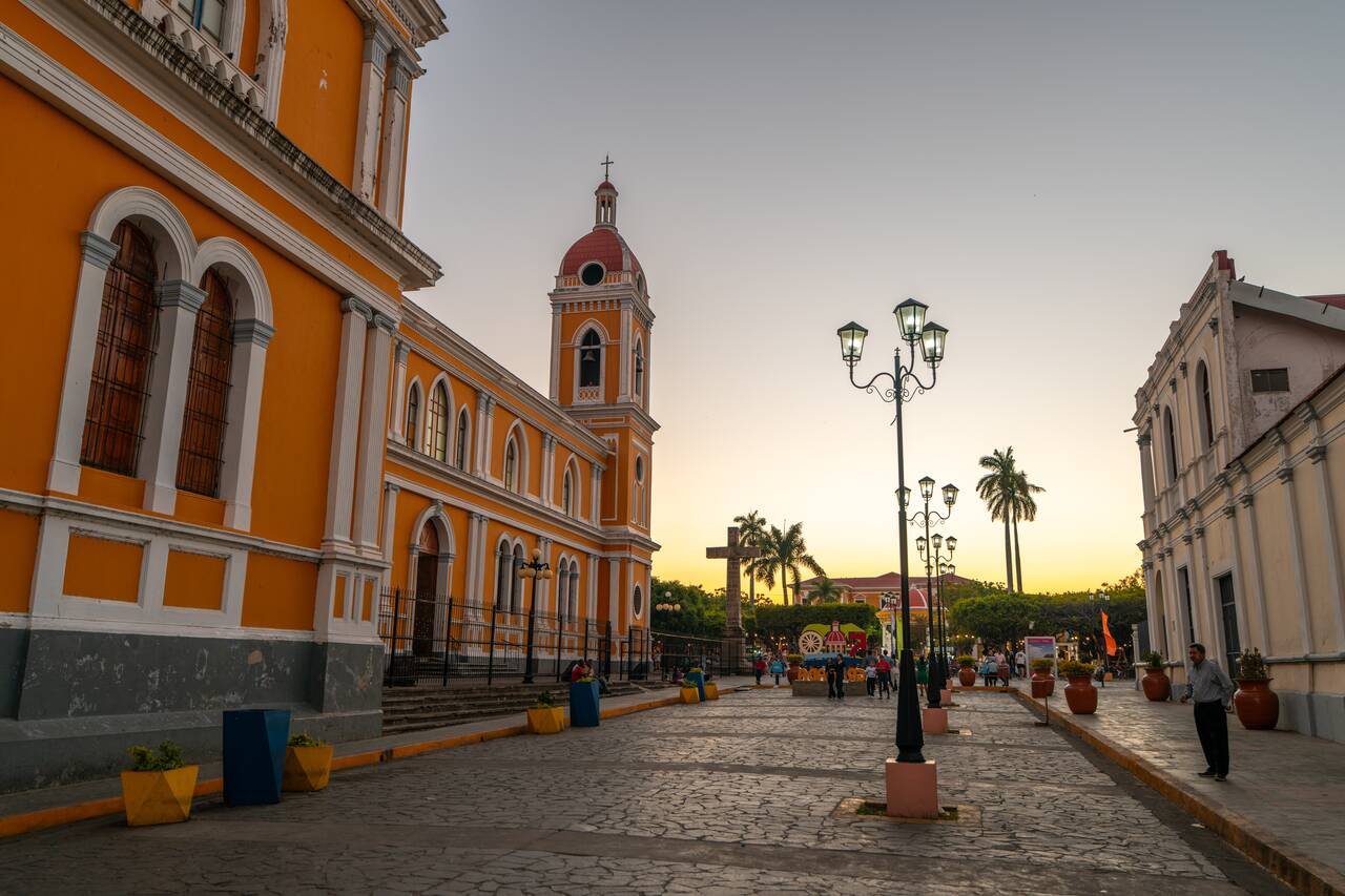 The Cathedral seen from Calle La Calzada at sunset