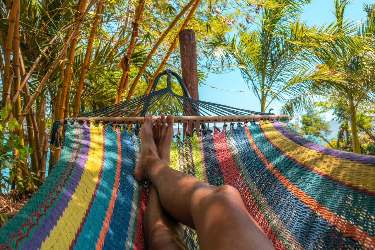 Me sitting on a hammock at Apoyo Lake