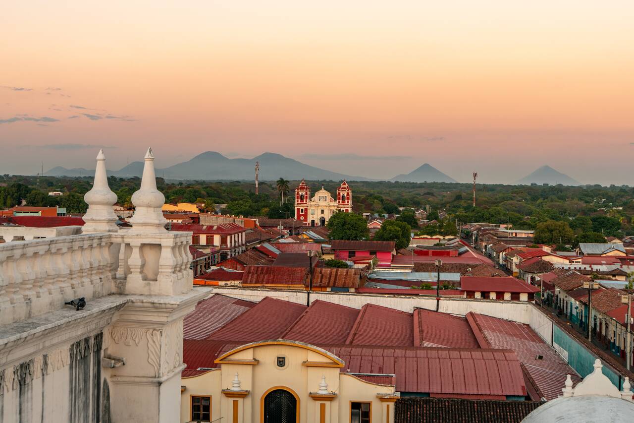 The volcano view seen from the rooftop of Basilica of the Assumption of the Blessed Virgin Mary