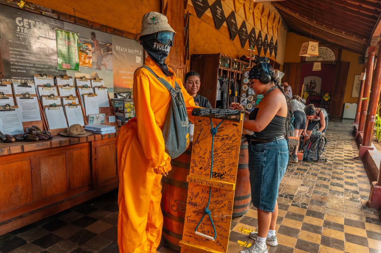 Staff at Volcano Day briefing before the tour begins