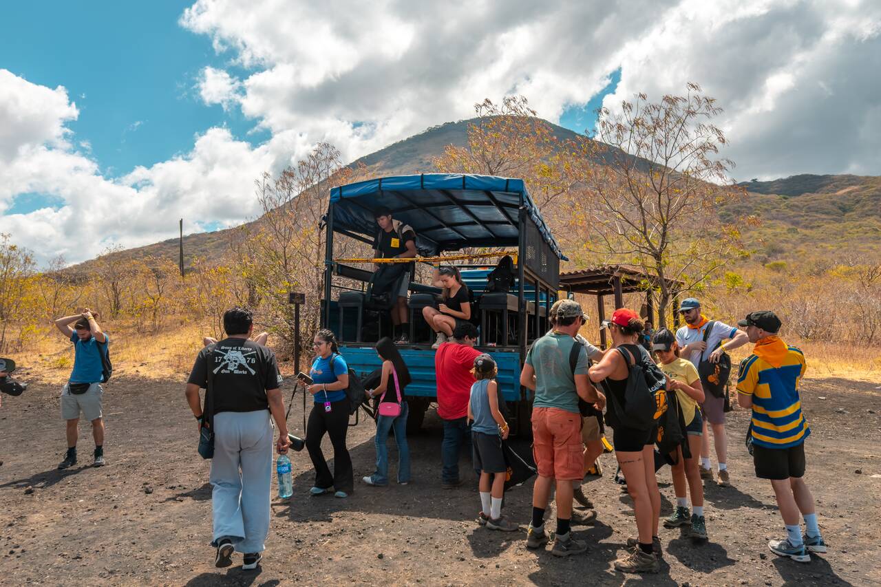Us arriving at Cerro Negro by a truck