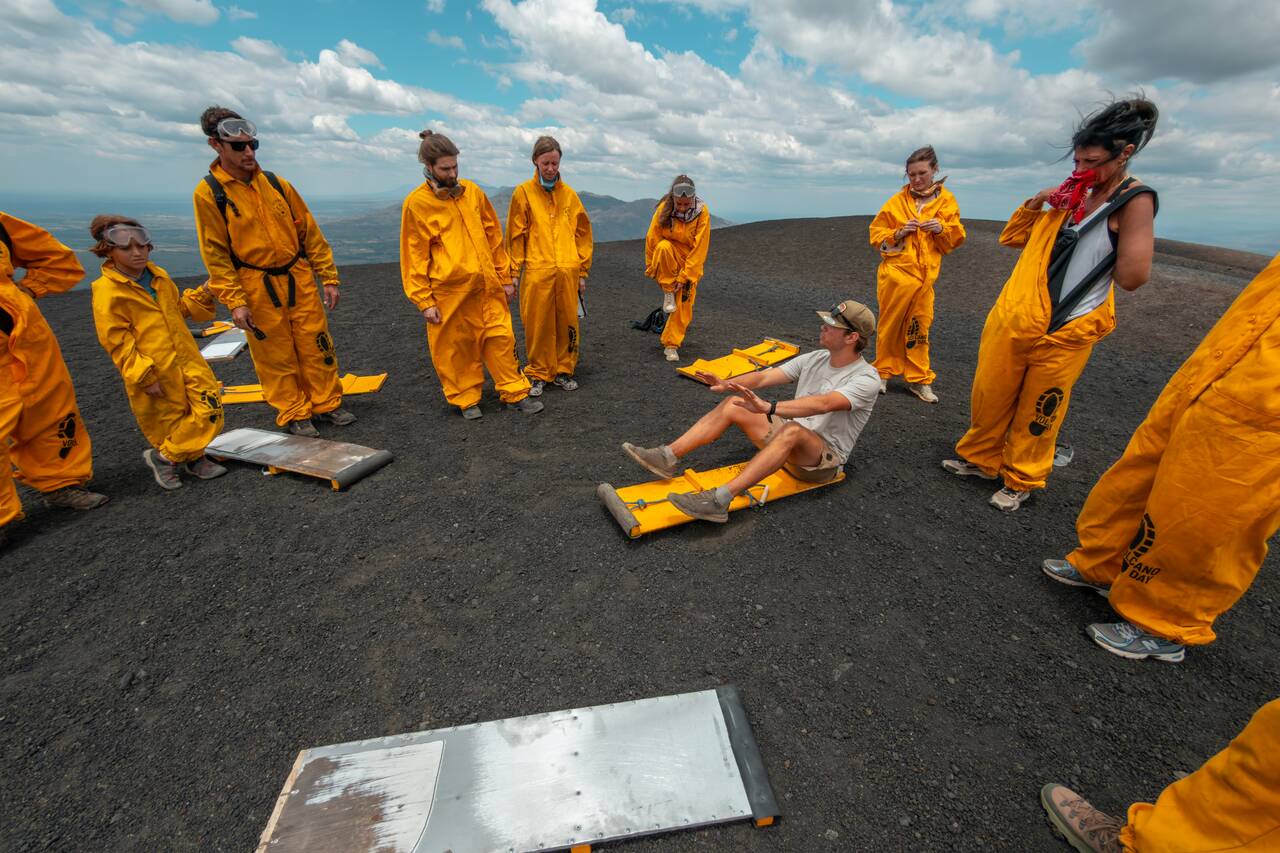 Our guide preparing us before sliding down Cerro Negro