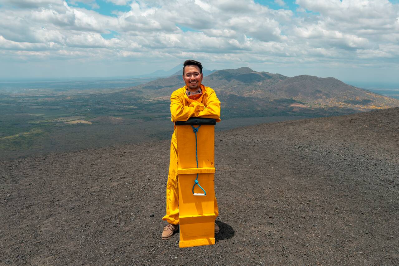 Me getting ready to slide down a volcanoe on Cerro Negro