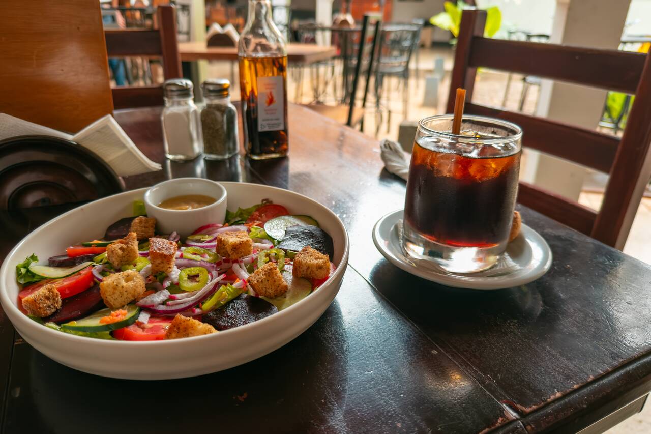 Salad and coffee I ordered at Pan y Paz