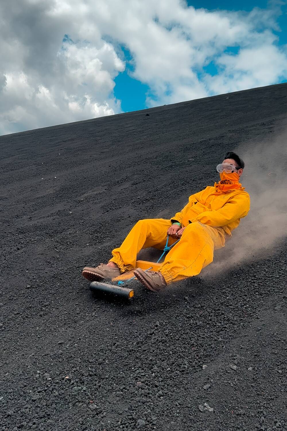 Me sliding down Cerro Negro on a wooden board