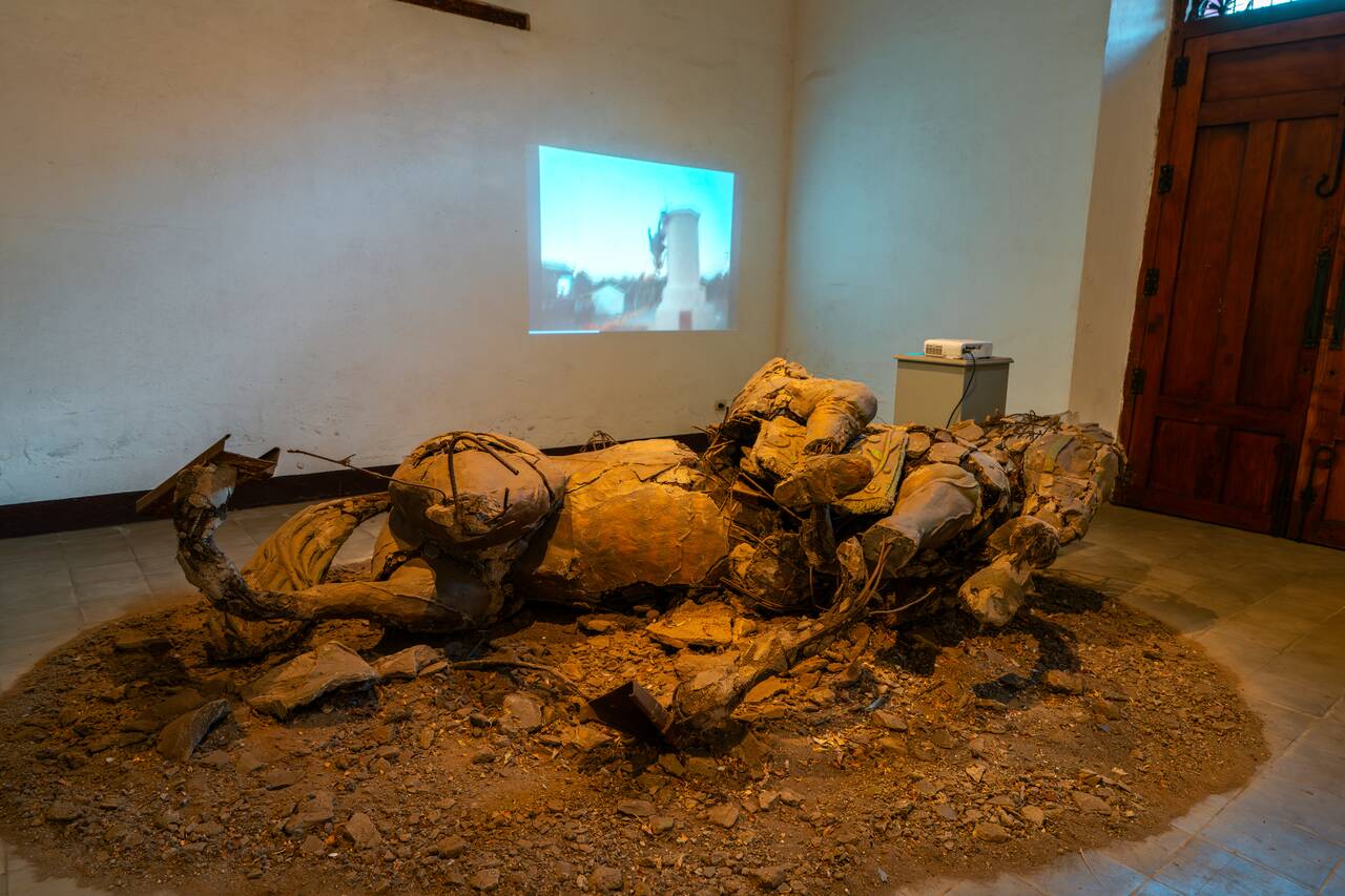 A broken horse monument from the revolution at Ortíz Gurdián Foundation Art Center