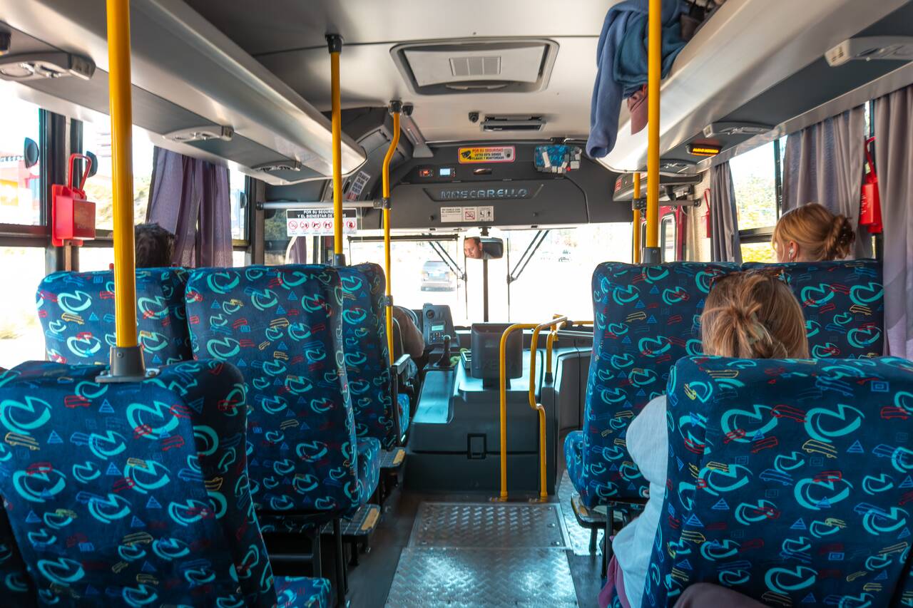 Inside a local bus in El Tunco