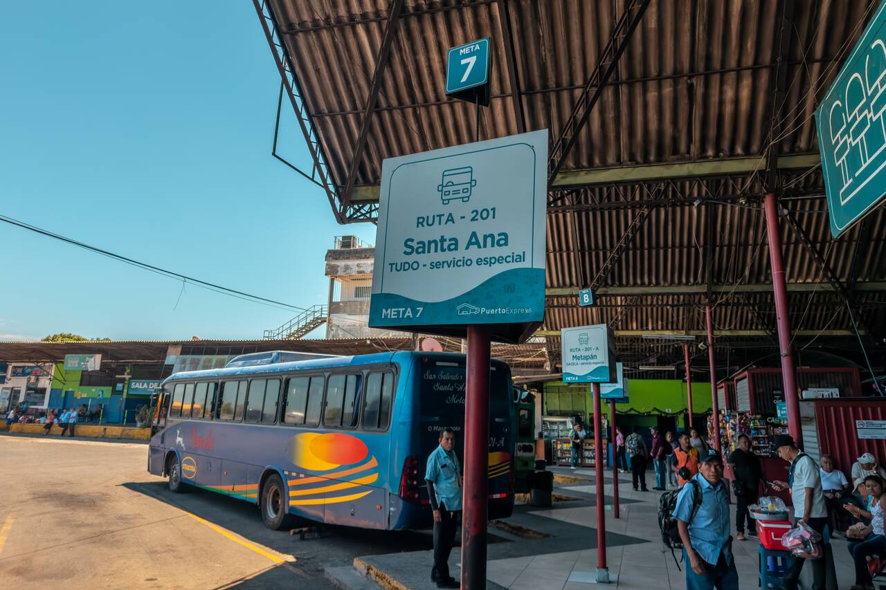 Santa Ana sign at a Bus Station in San Salvador
