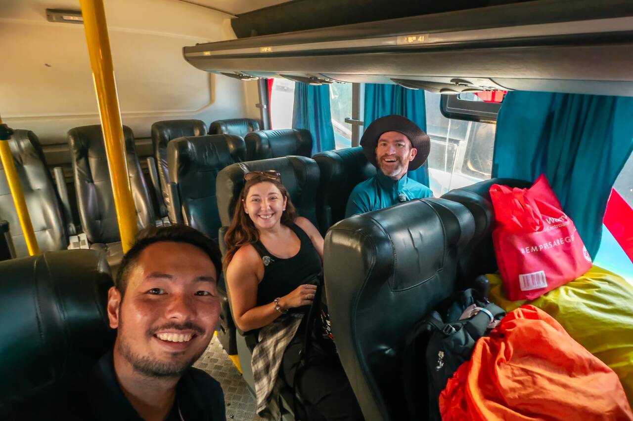 Me and my friends inside a bus with AC to Santa Ana