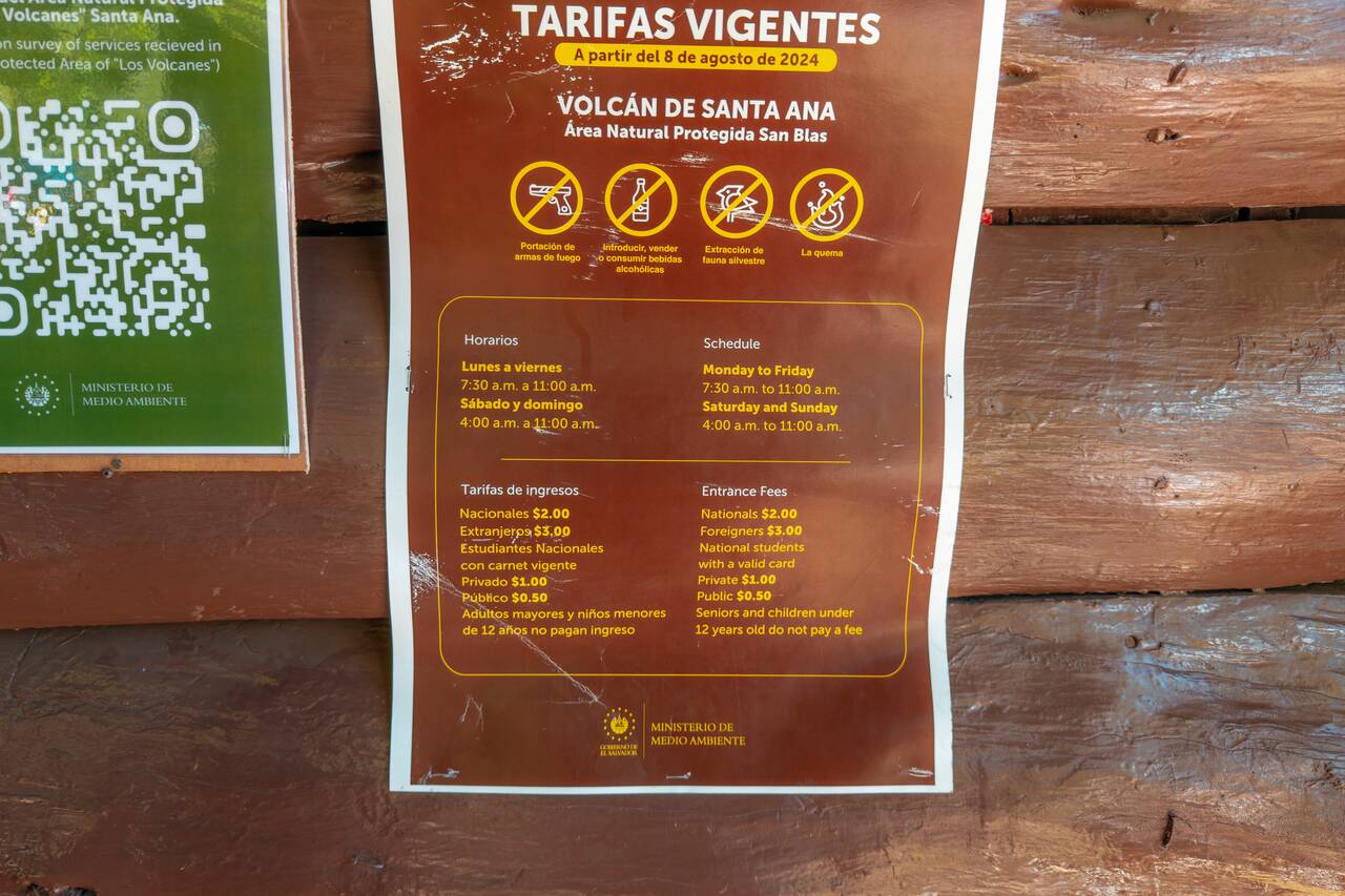 Information sign at the entrance of Santa Ana Volcano
