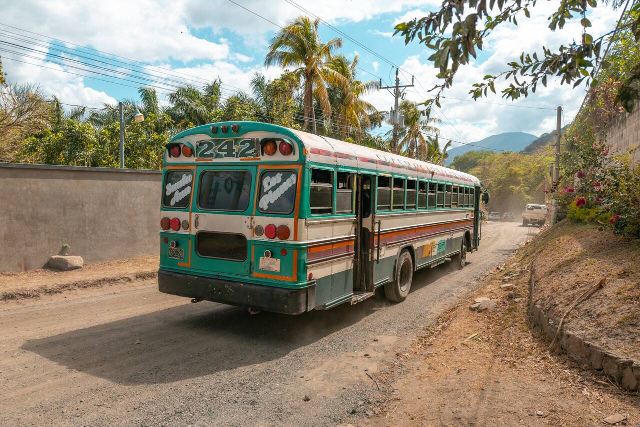 Bus 242 going to Lake Coatepeque