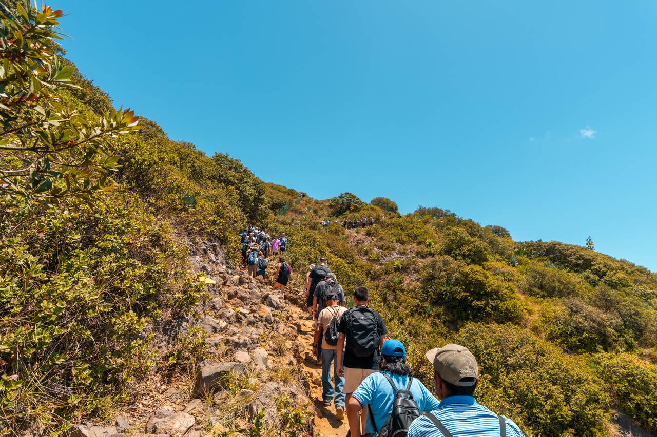 People hiking up Santa Ana Volcano