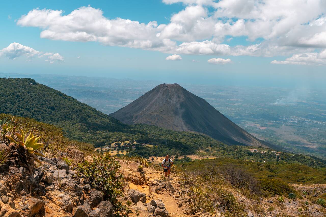 A friend of mine hiking up Santa Ana Volcano