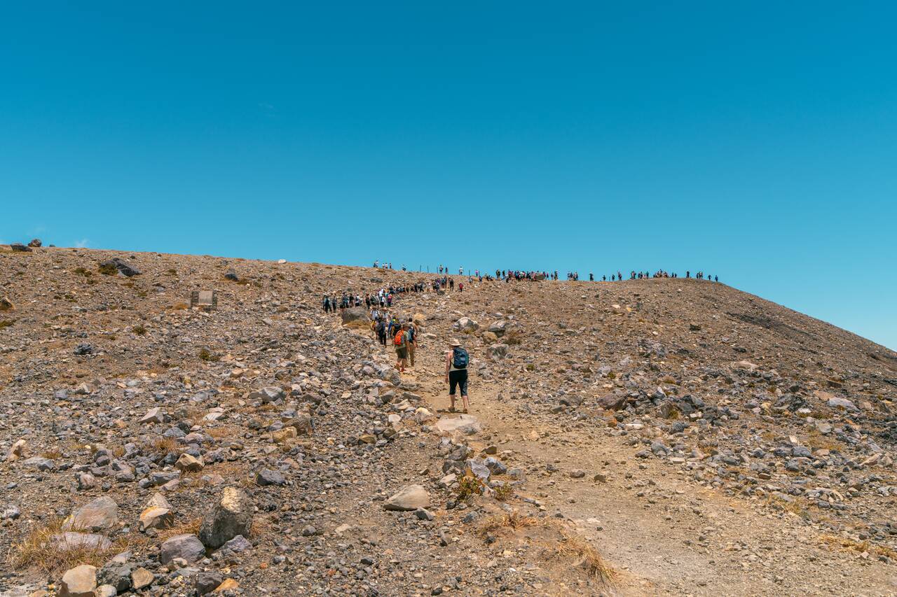 People arriving at the summit of Santa Ana Volcano