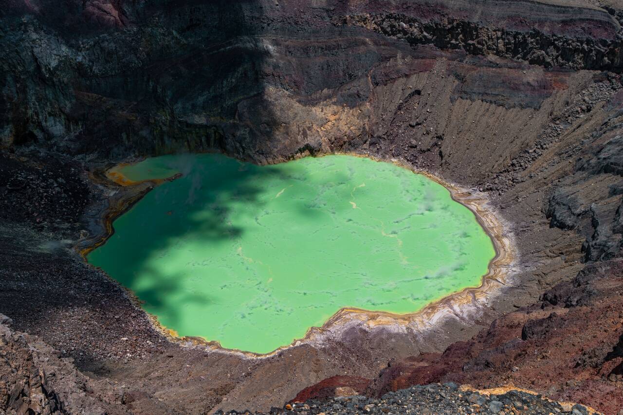 The crater lake at the top of Santa Ana Volcano