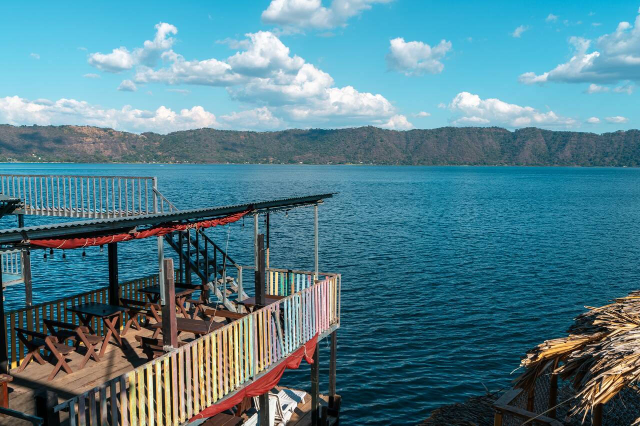 The balcony of Captain Morgan Hostel at Lake Coatepeque