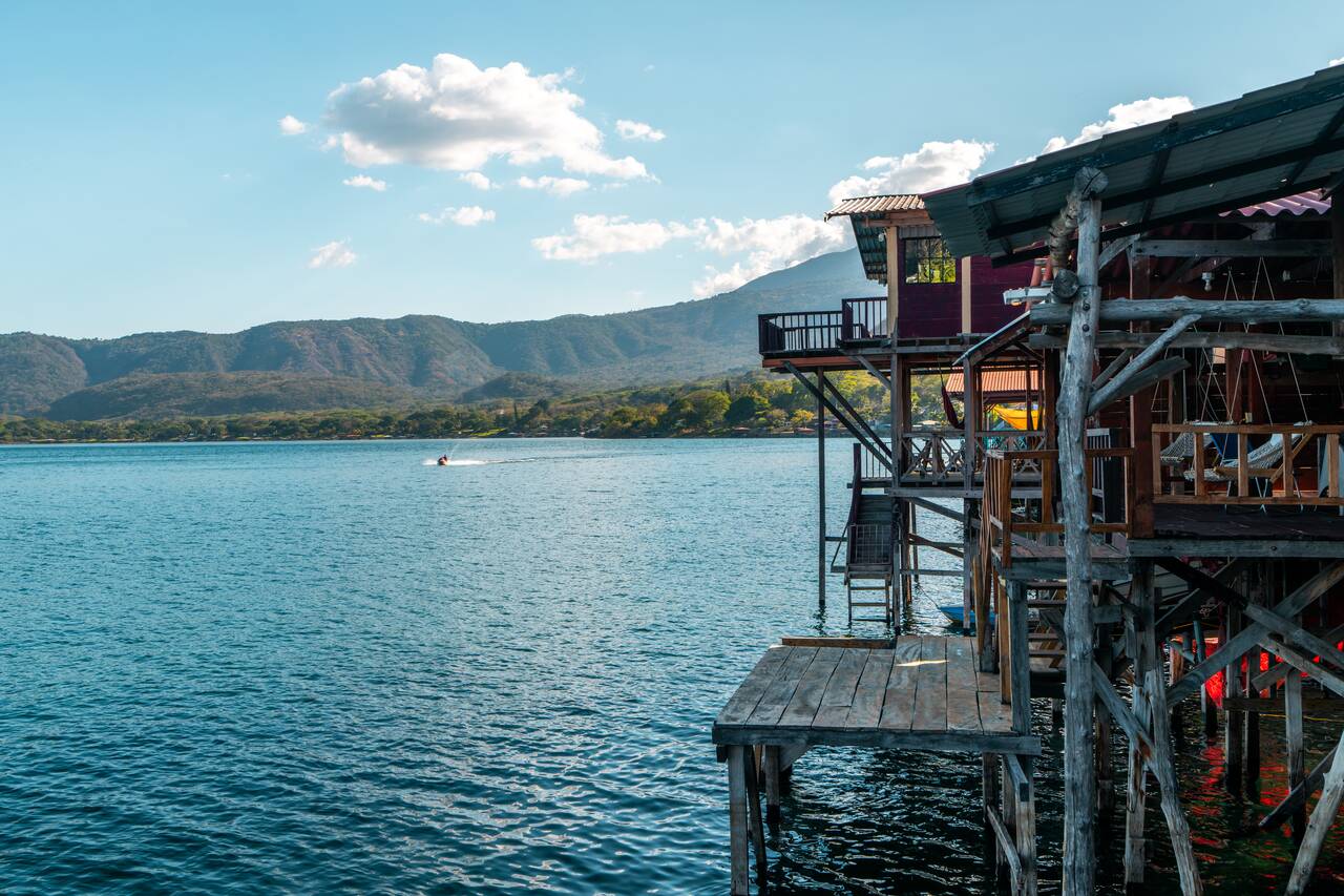 The view from Captain Morgan Hostel Lake Coatepeque
